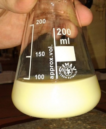 Figura 1: La soluzione inizia ad essere torbida durante l'aggiunta di Nitrato di Argento al Cloruro di Sodio perché il Cloro si associa all'Argento e precipita.